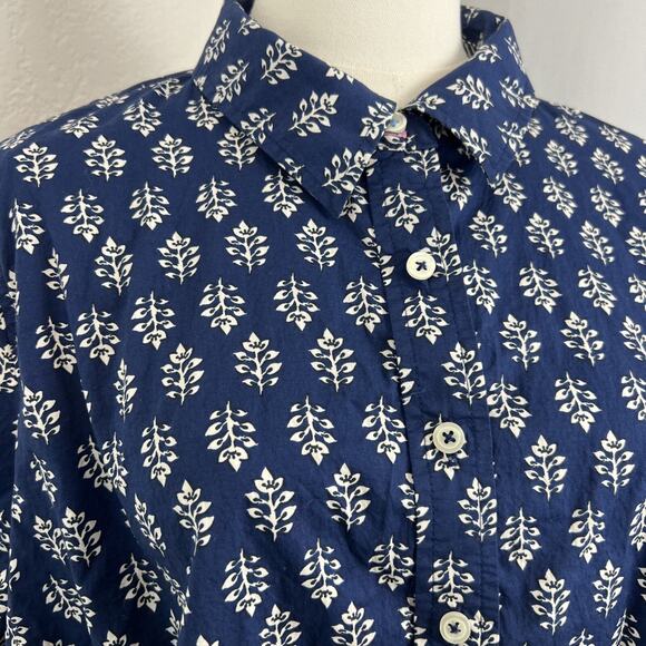 Talbots Top Womens 2XP Blue Floral Button Up Cotton Boho Artsy Minimalist Work - Picture 2 of 9